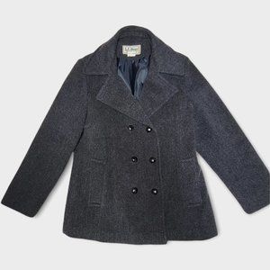 Vintage LL BEAN Women's CHARCOAL Pea Coat 100% Wool Made USA Classic Jacket …